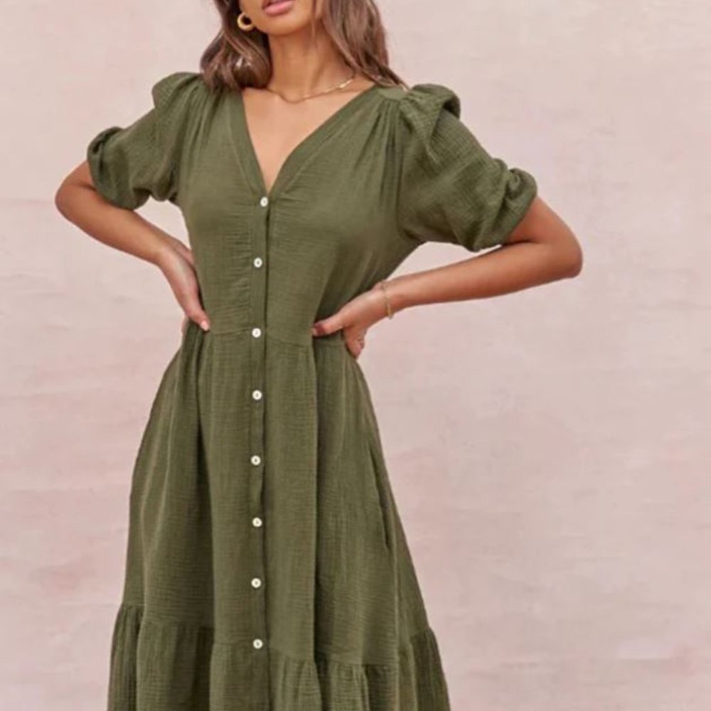 CHARLI LONDON - DANIELLE DRESS IN DEEP KHAKI